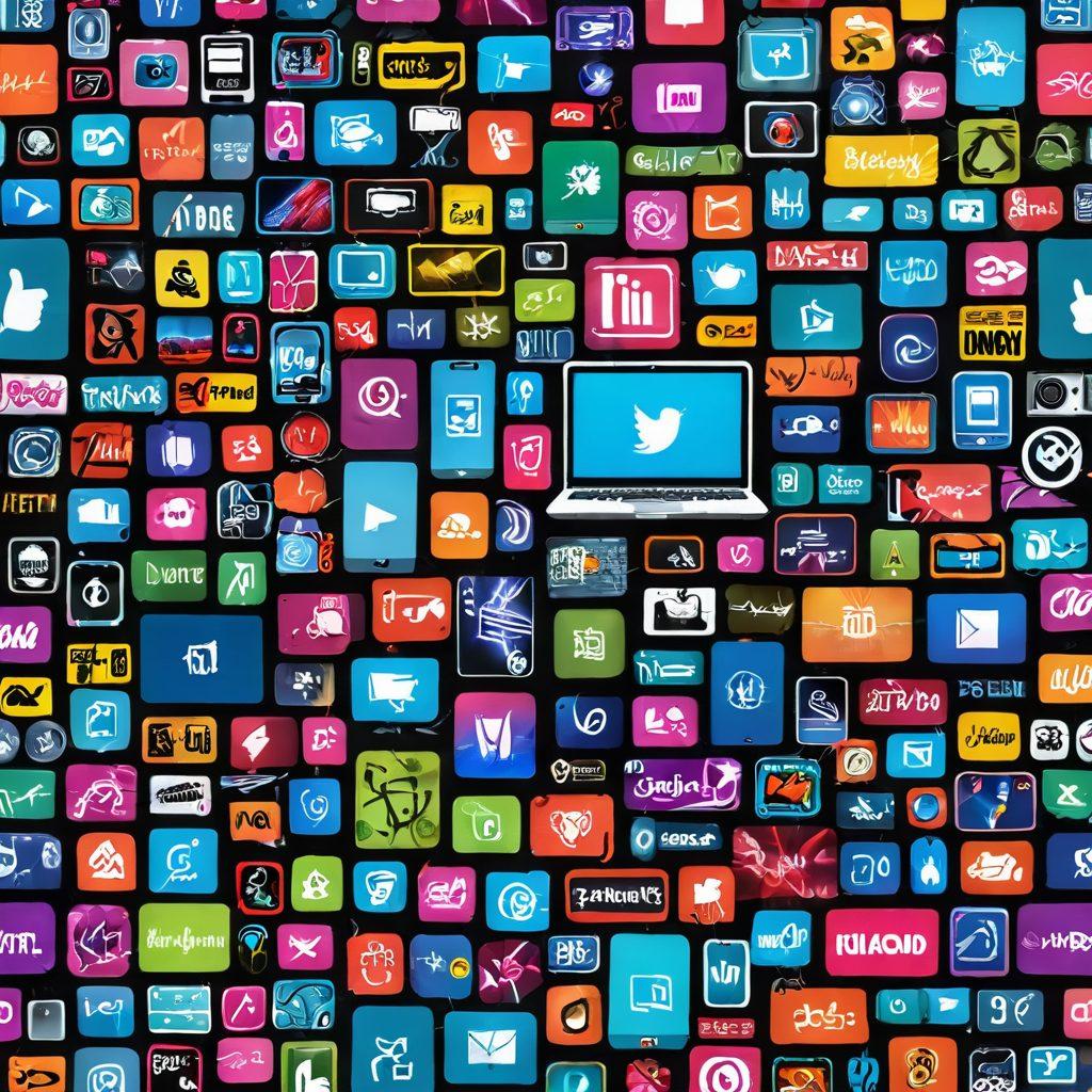 A visually striking collage featuring a range of digital platforms on various devices like a laptop, tablet, and smartphone. Show vibrant thumbnails of uncensored film covers, with playful neon art elements symbolizing excitement and adventure. Include elements like like thumbs up and download icons to signify user engagement and exploration. The background should be electric and colorful to capture attention. super-realistic. vibrant colors. digital art.